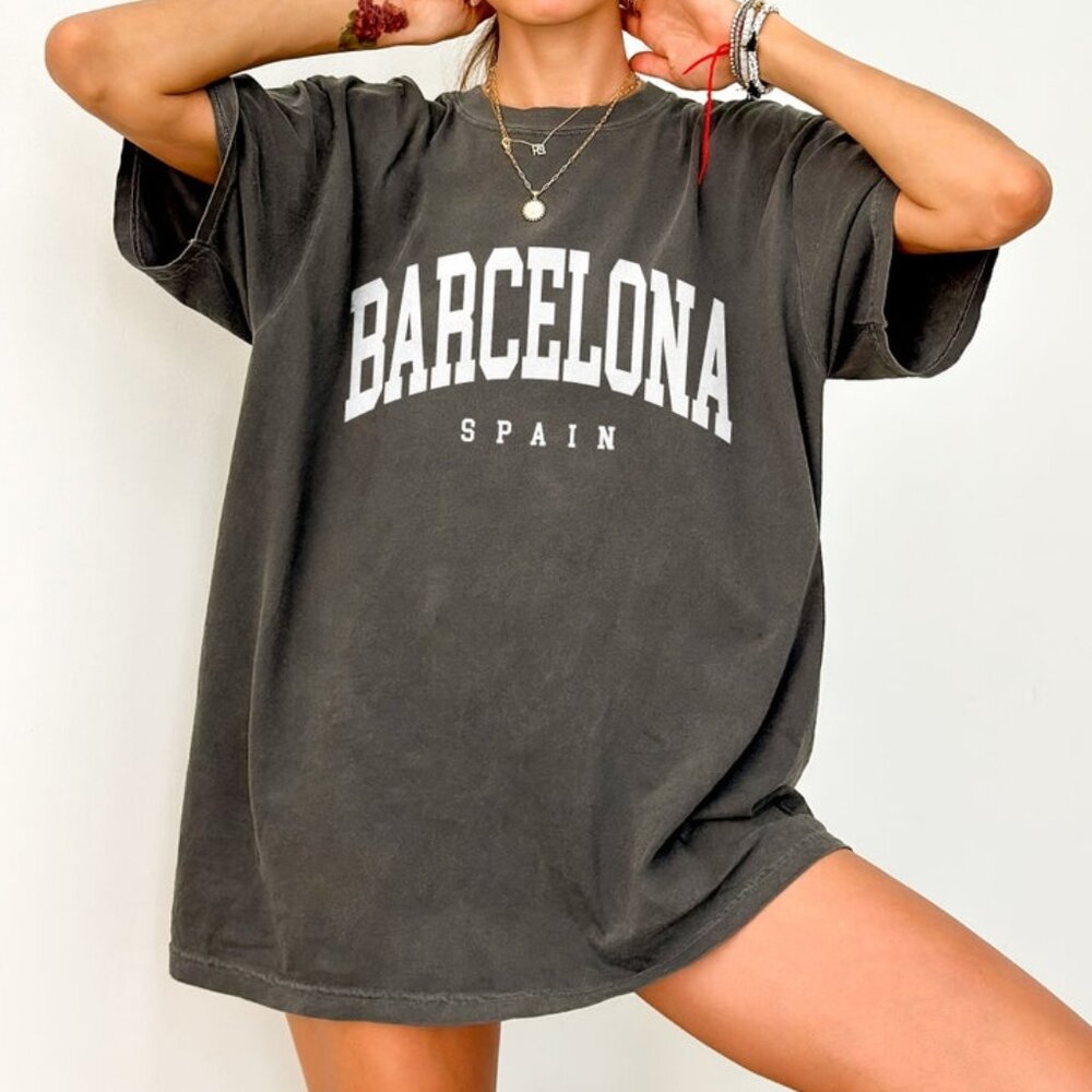 Barcelona Shirt, Spain Vintage Varsity Aesthetic
